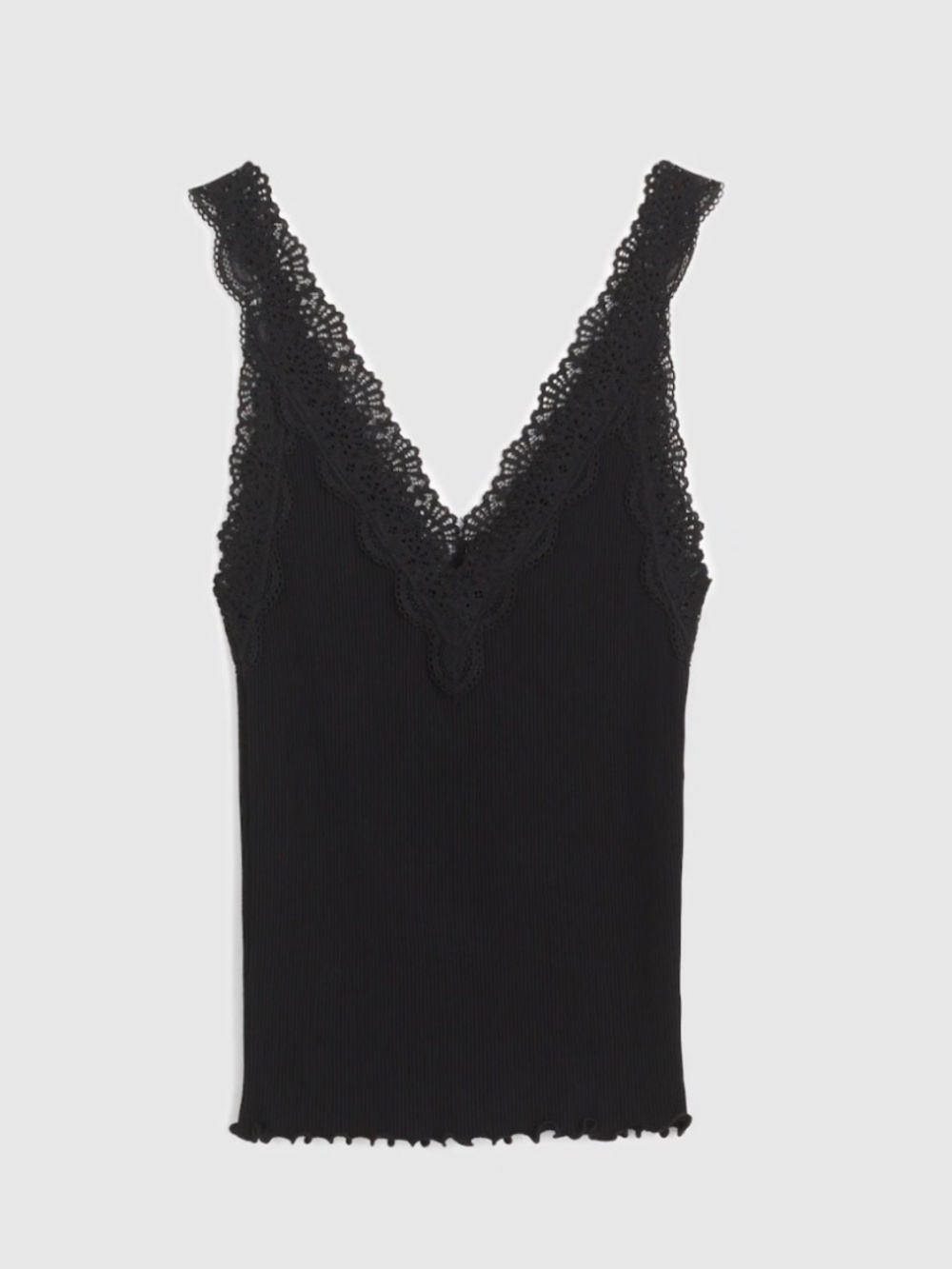 NWT Madewell Lace-Trim Ribbed V-Neck Tank | Jet Black | Large